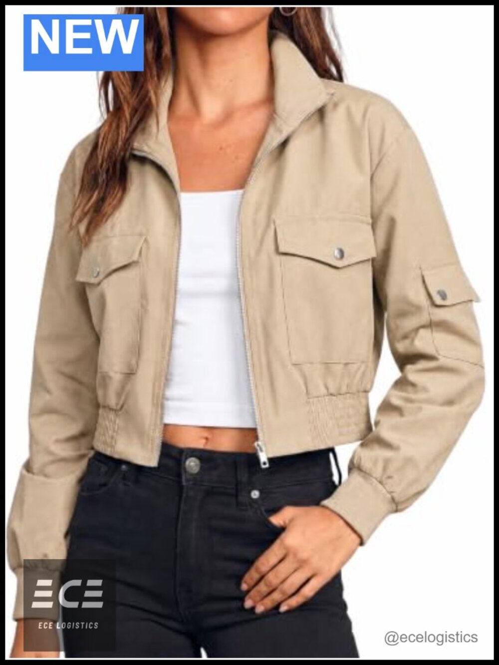 Womens Cropped Bomber Jacket Zip Up Lightweight Casual Coat